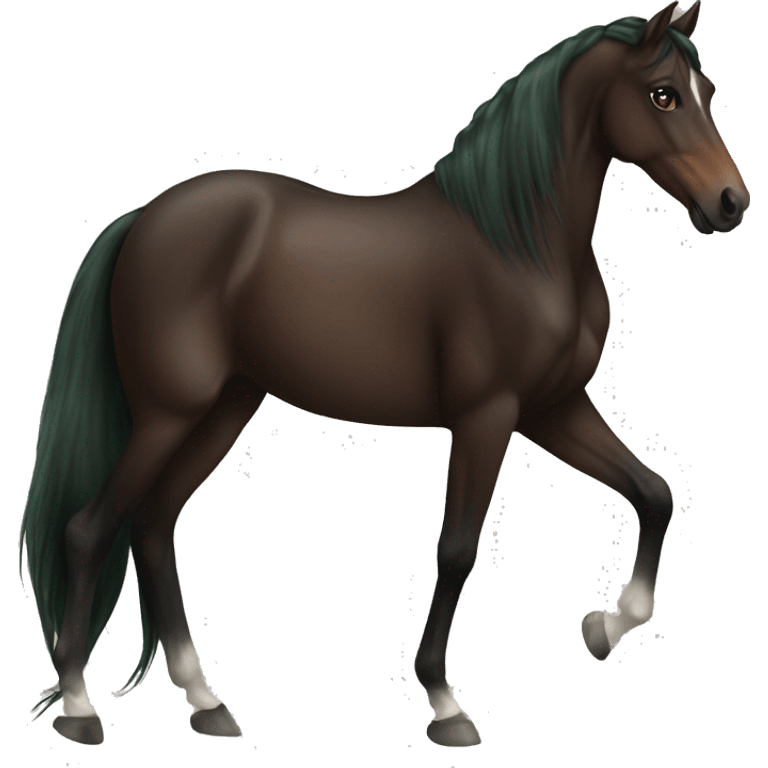 Dark brown arabian horse with brown haired green eyed girl emoji