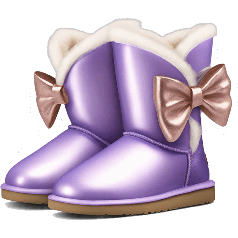 Realistic lilac iridescent Ugg boots with silk rose gold  bow. emoji