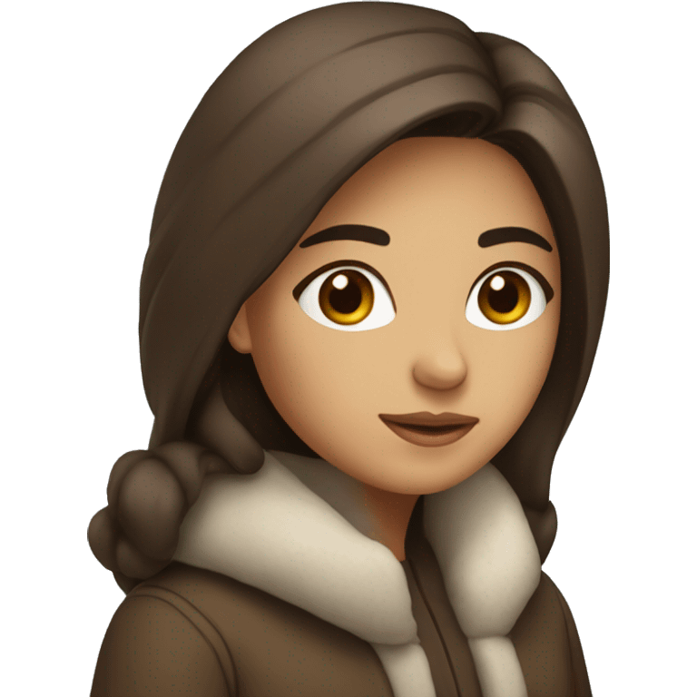 winter christmas coat, hispanic, long brown hair, girl, brown eyes emoji