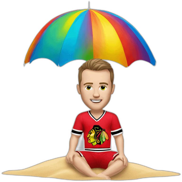 Jonathan Toews as beach bum under rainbow umbrella emoji