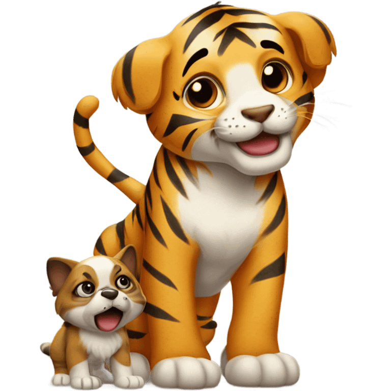 A Tiger surrenders to a puppy. emoji