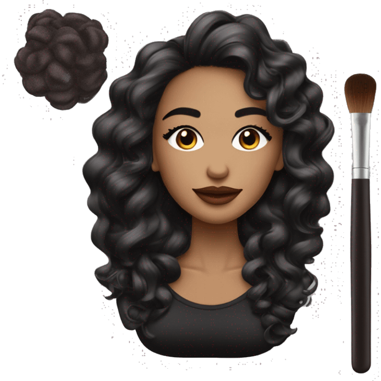 Maquilladora con brochas de maquillaje de piel morena clara y cabello rizado emoji