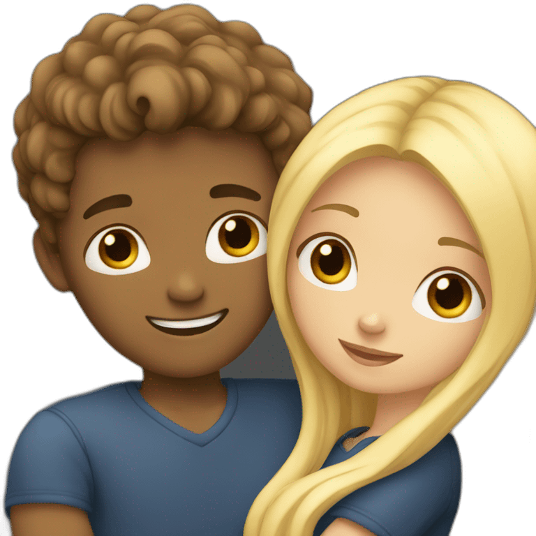 Boy brown hair hugging a long blonde hair girl emoji