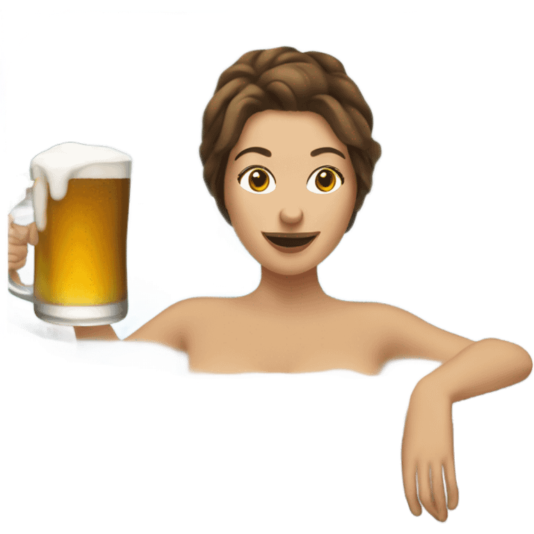 White Woman brown hair in hot tub with beer emoji