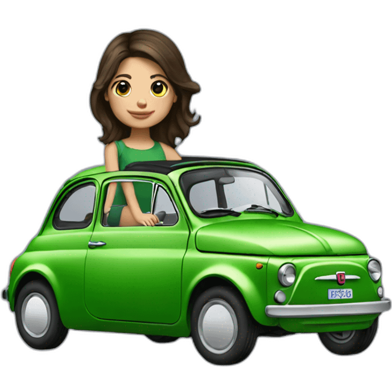 Girl-brunette-over-her-car-fiat-500-green emoji