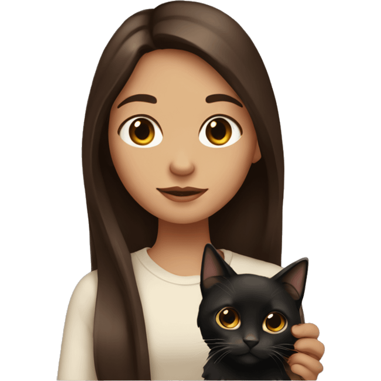 a girl with dark really long brown hair with brown eyes and holding a tiny cat that is black? emoji