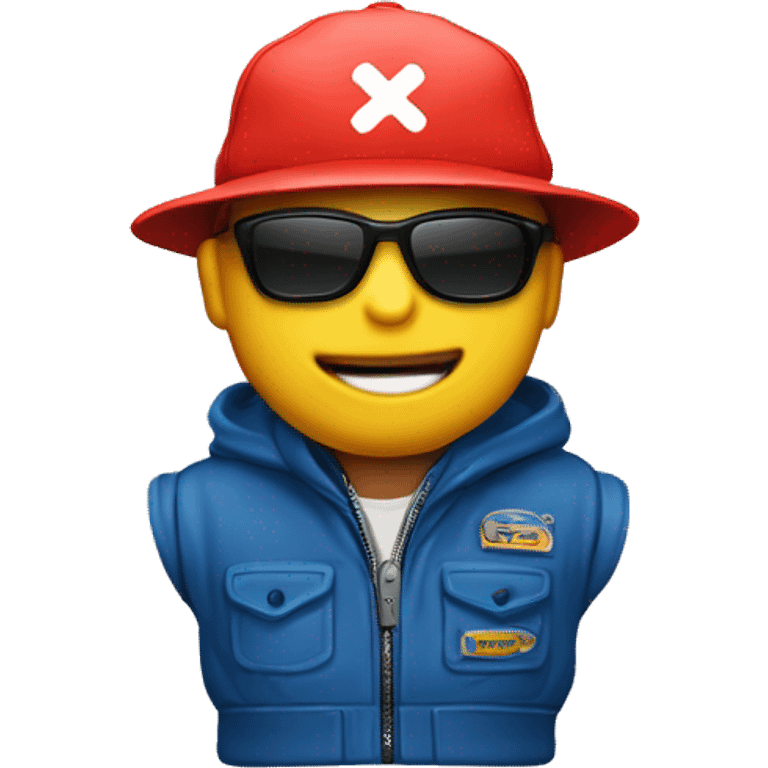 Um boneco segurando uma chave de fenda com um boné azul escrito MEGA DIESEL  emoji