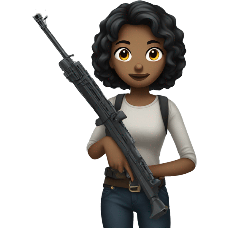 black haired girl holding weapon emoji