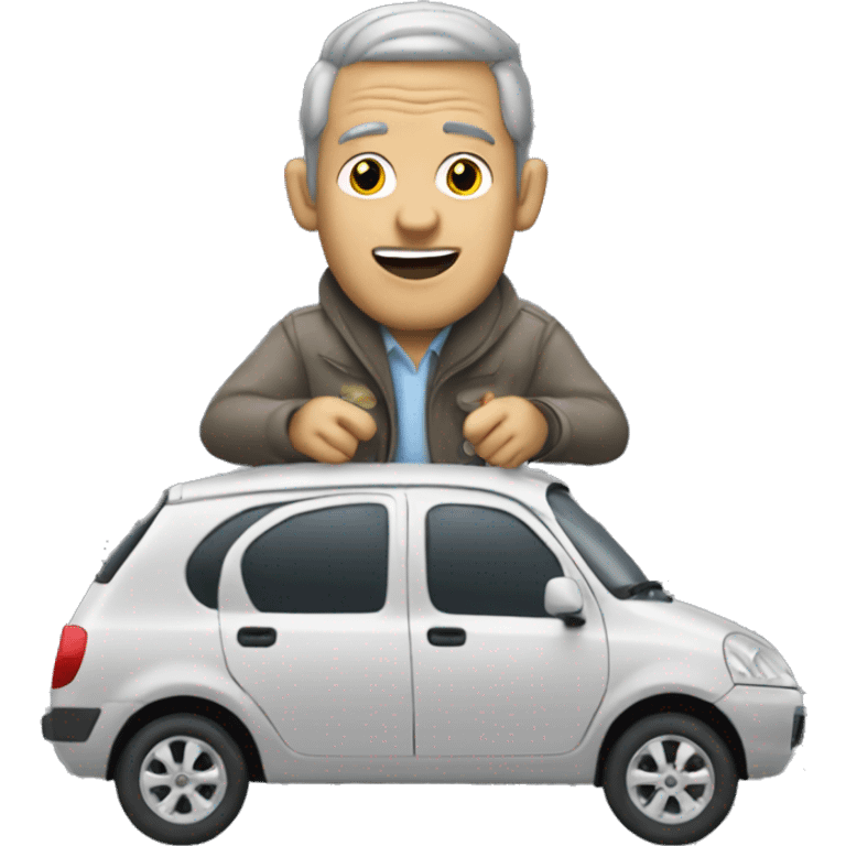 Crazy man driving a gray Citroen saco emoji