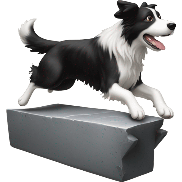 Anvil with border collie jumping over emoji