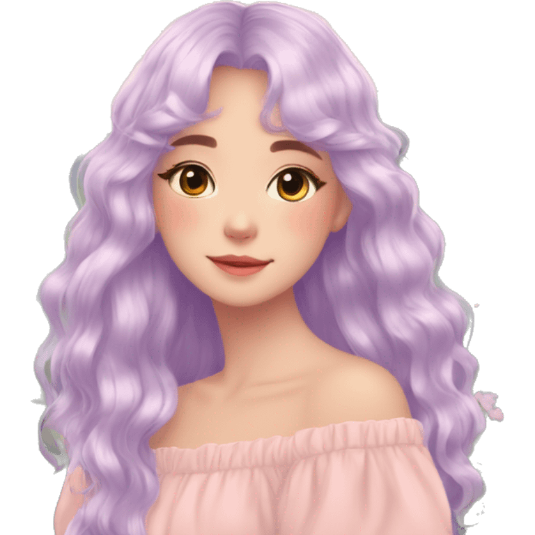 Dreamy pretty shiny colorful girl in nature pastelcore kawaii beautiful hair cottagecore aesthetic emoji