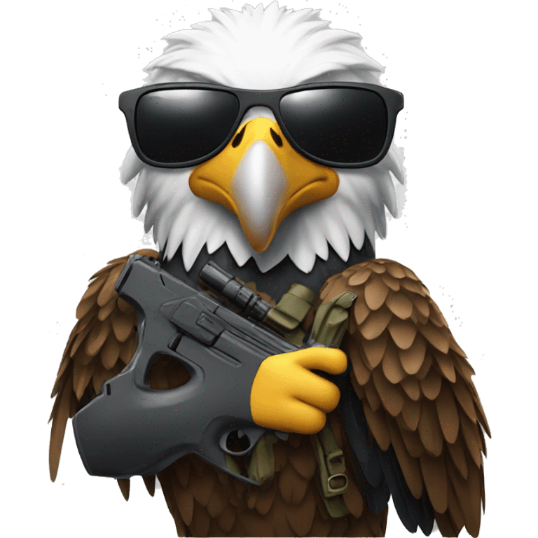 An eagle with a gun in its hand and sunglasses on its eyes emoji