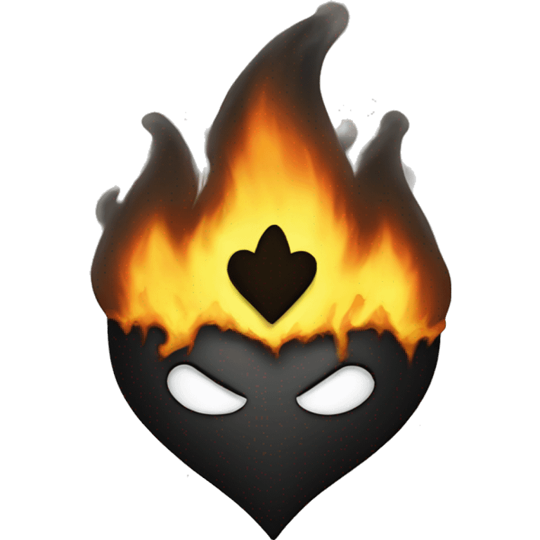 a black flaming heart with white cross eyes emoji