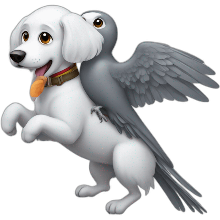 gray parrot riding maltese dog emoji