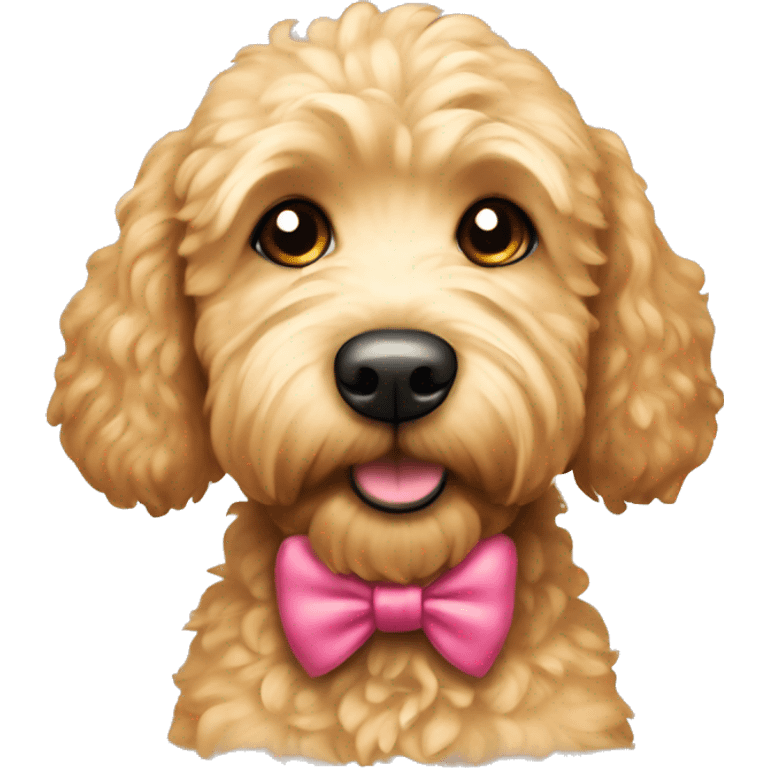 Small golden doodle dog with bow on ear emoji