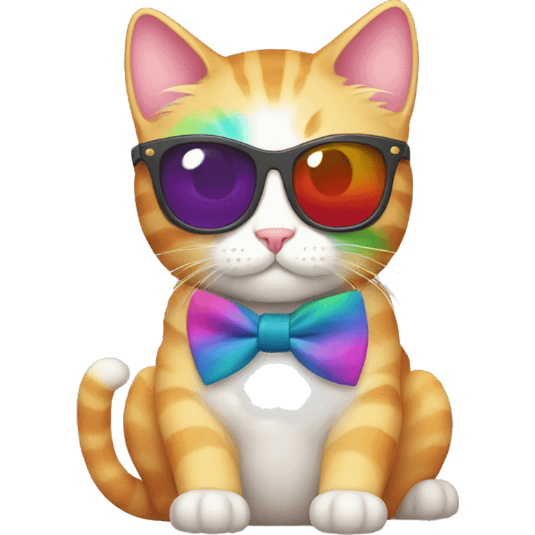 Cute Rainbow Cat with sunglasses and bow tie , make the cat rainbow  emoji