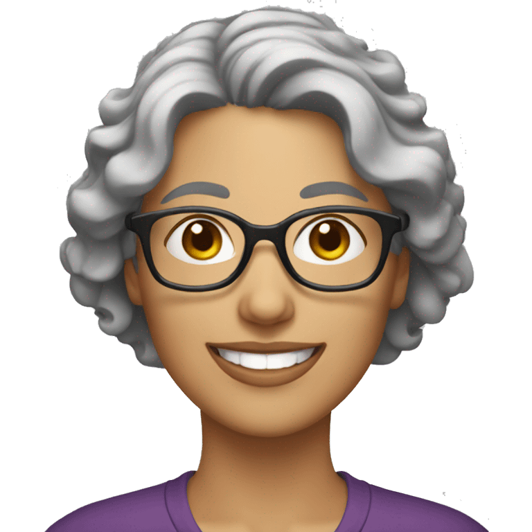 smiling woman with short wavy grey hair and glasses emoji