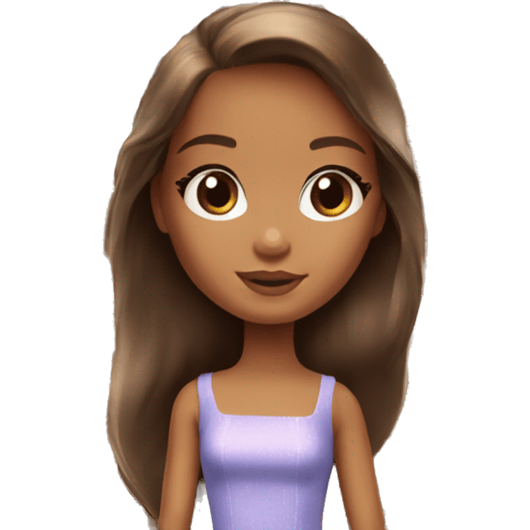 Cute girl with long brown hair, shiny big brown eyes barbie emoji