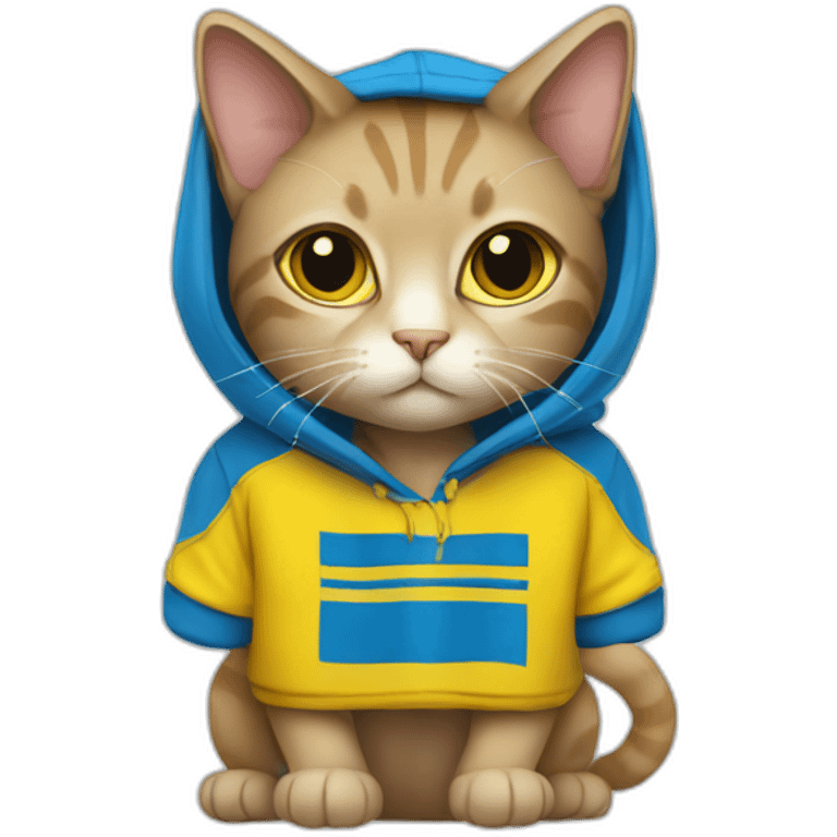 Cat in a hoodie in Ukrainian flag colors emoji