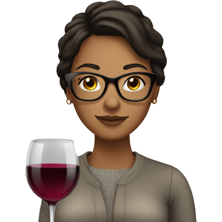 brunette with glasses and a glass of wine emoji