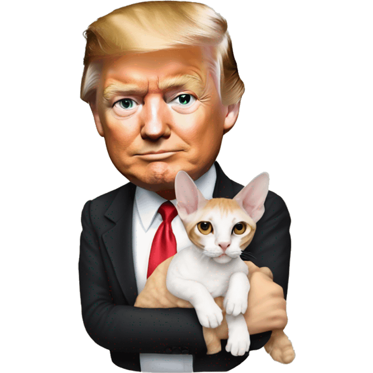 Donald Trump holding a Devon Rex cat emoji