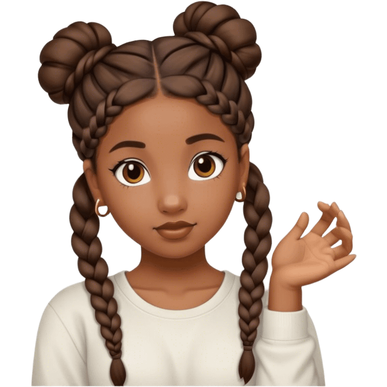 cute brown girl with braid buns hip-hop style emoji