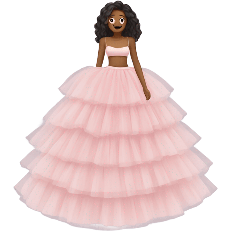 Long soft pink tiered tulle skirt, isolated emoji