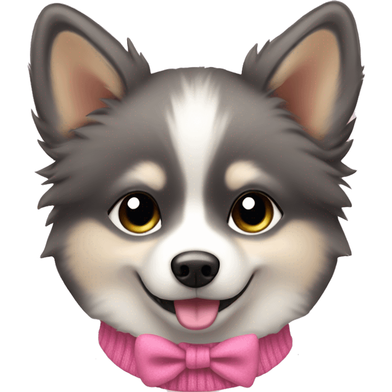 Pomsky wearing a pink bow and a pink sweater emoji