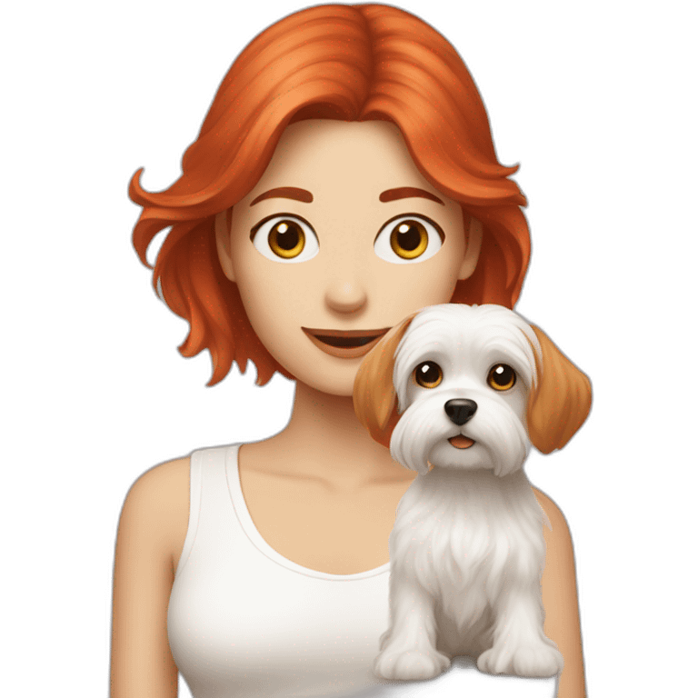 Red-haired girl with Maltese dog emoji