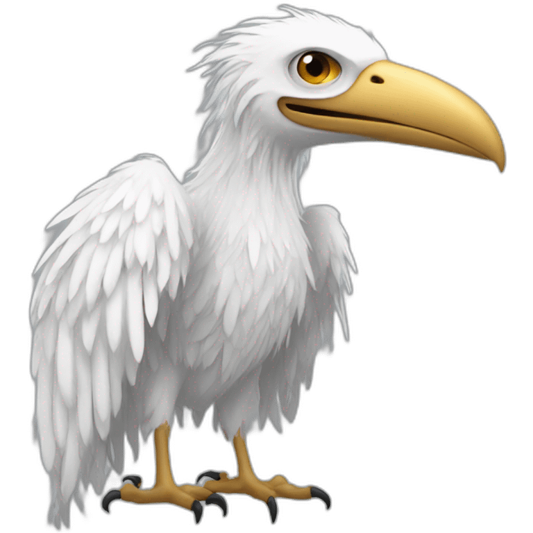 Tall slender snow tall monster with vulture face in long white feathers emoji