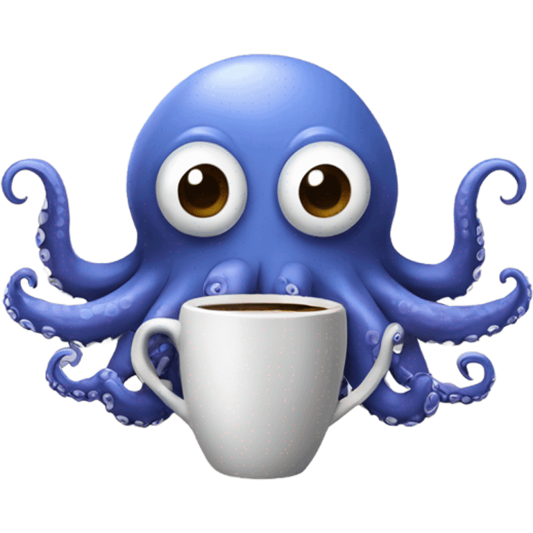 Octopus drinking coffee in all eight arms emoji