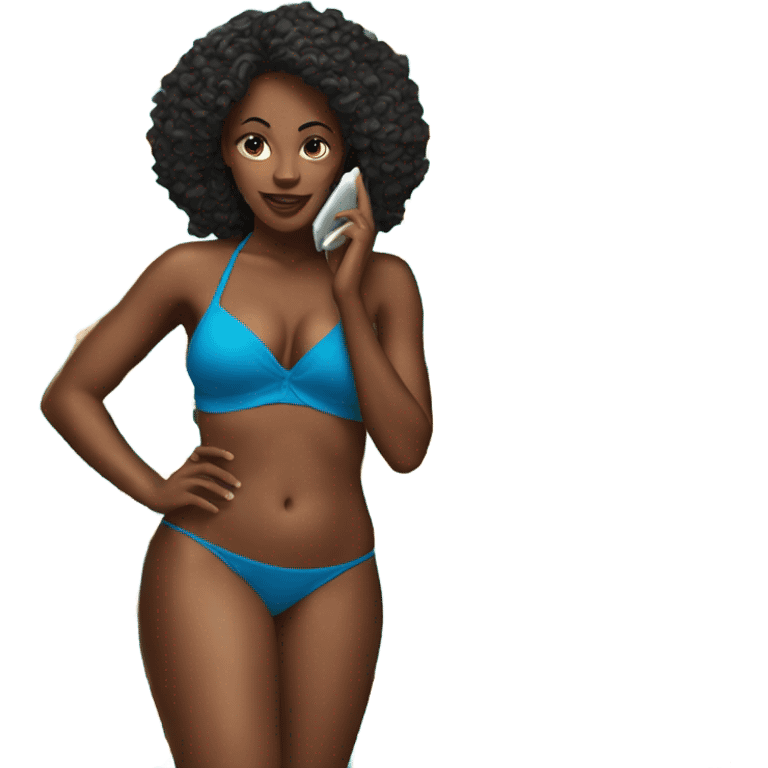 1 Black woman in a bikini on the cell phone. emoji