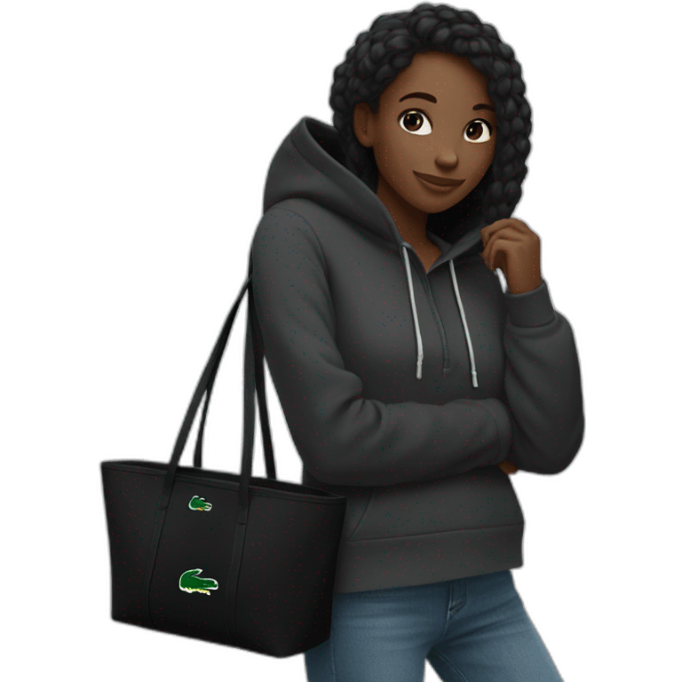 Lacoste bag black girl with black lacoste hoodie emoji