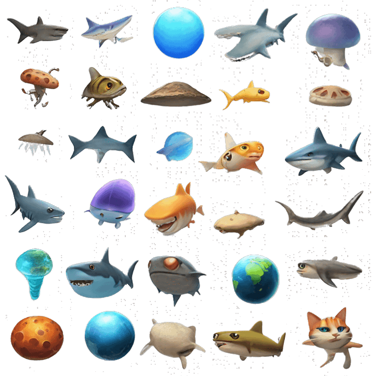 swimming cat bug shark planets mushrooms fairy queen emoji