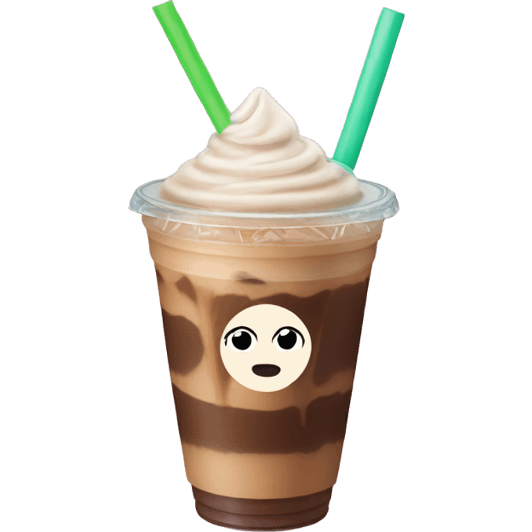 iced coffee with a pink straw and a cute cup emoji