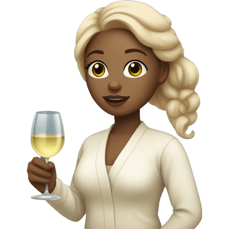 girl with light skin tone in spa holding a bottle of white wine  emoji