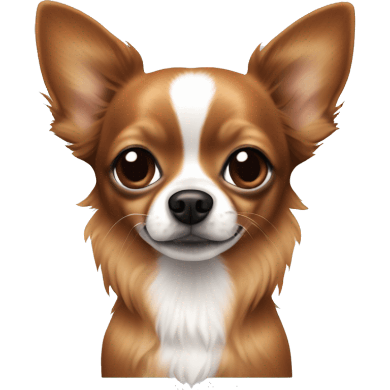 brownish red long hair chihuahua with a black spot around nose and black nose and white patches emoji