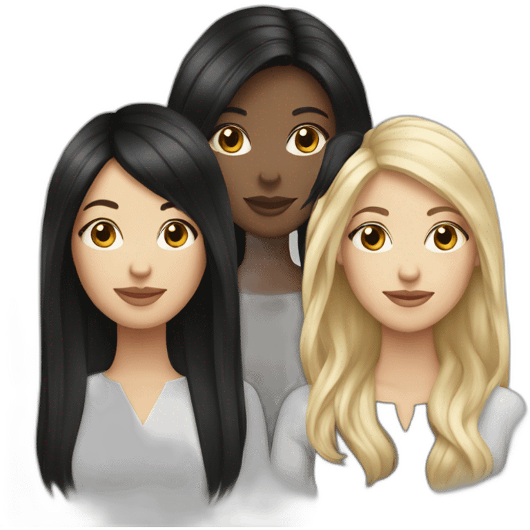 Two black hair white skin women and one blonde woman emoji