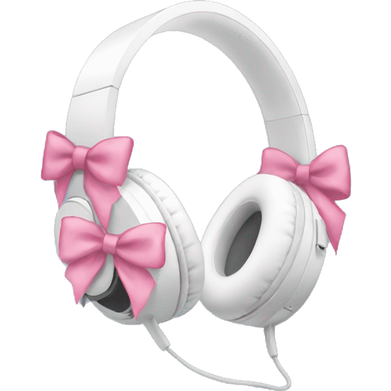 A pair of aesthetic headphones white with pink bows emoji