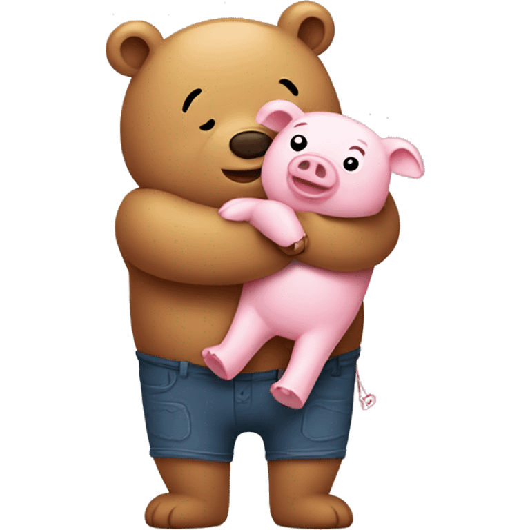 Bear and pig in hug emoji