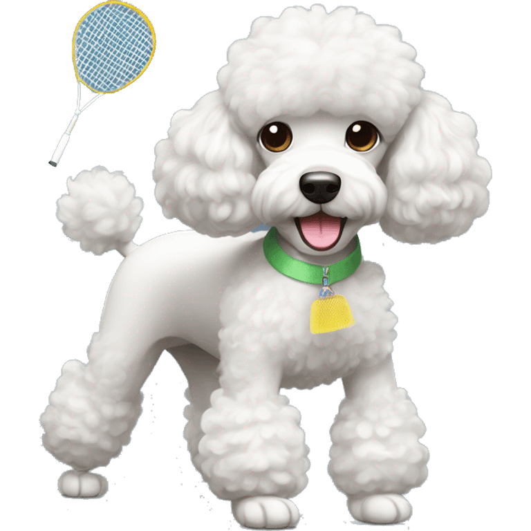 a poodle playing badminton with visible shuttlecock emoji