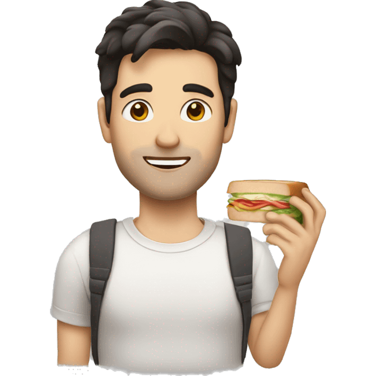 A white man with dark hair holding a long small sandwich emoji