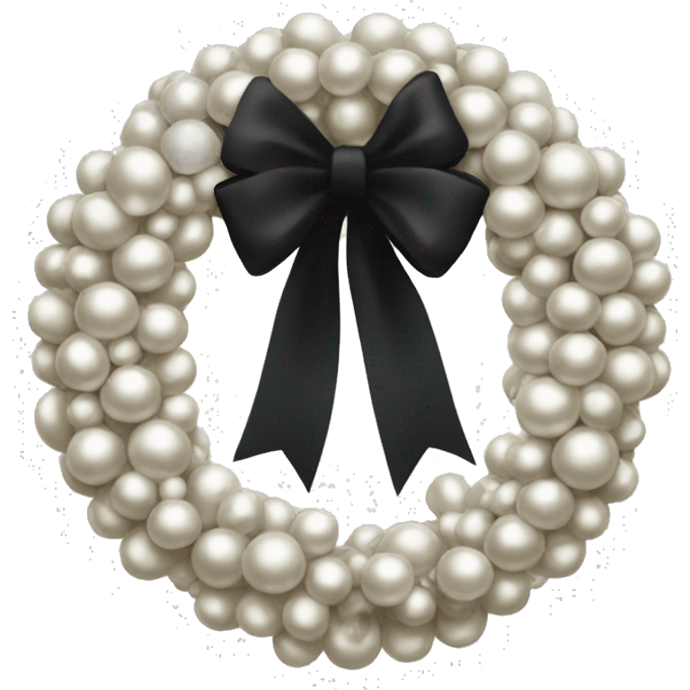 A Christmas wreath designed like a circle of pearls with a tiny black bow. emoji