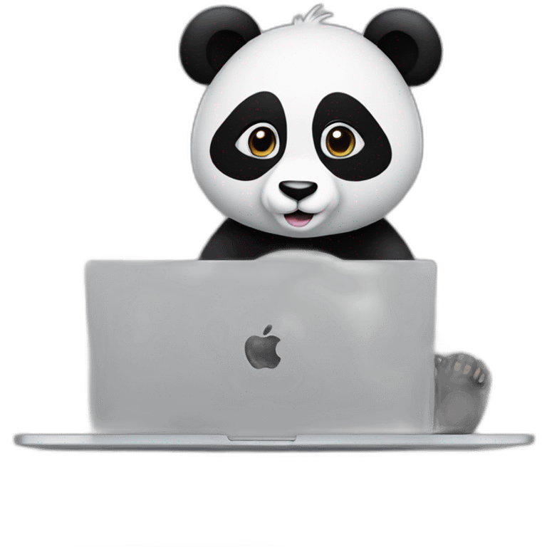 panda girl is working on apple laptop emoji