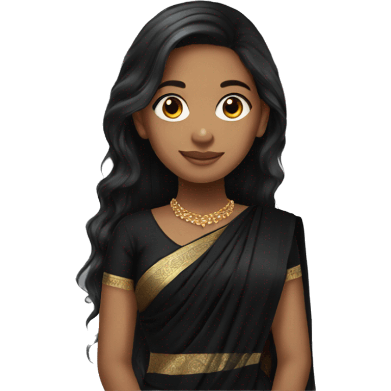 Light skin black long hair girl wearing black saree emoji