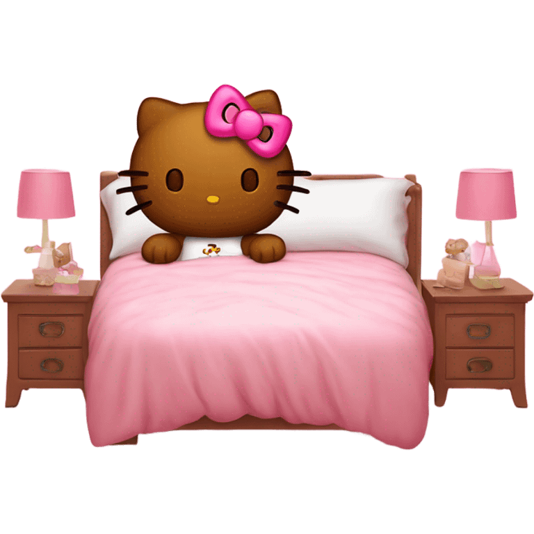 brown hello kitty laying in bed in a pink girly room  emoji