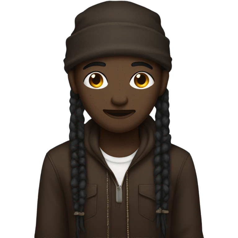 Dark brown dread head hanging down with a yn outfit emoji