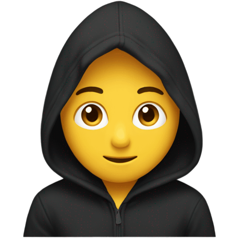 “Black hoodie emoji, minimalist style, simple design with a hood, long sleeves, and no logos or patterns, transparent background.” emoji