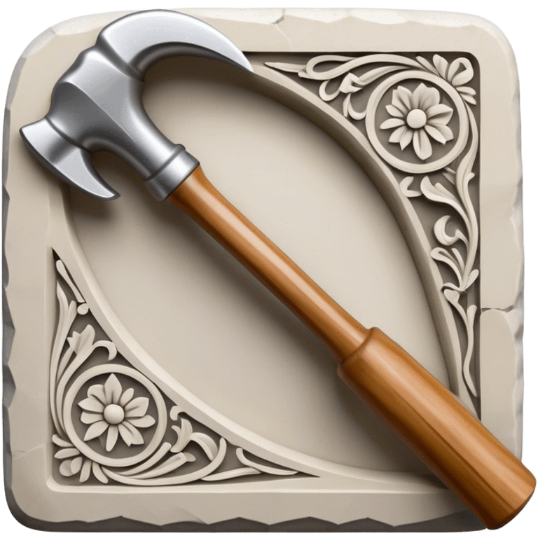 Carving icon, stone, bone, and horn being carved with chisels, fine detailed patterns visible, carving tools like hammer and chisel, minimalistic style, clean lines, transparent background. emoji