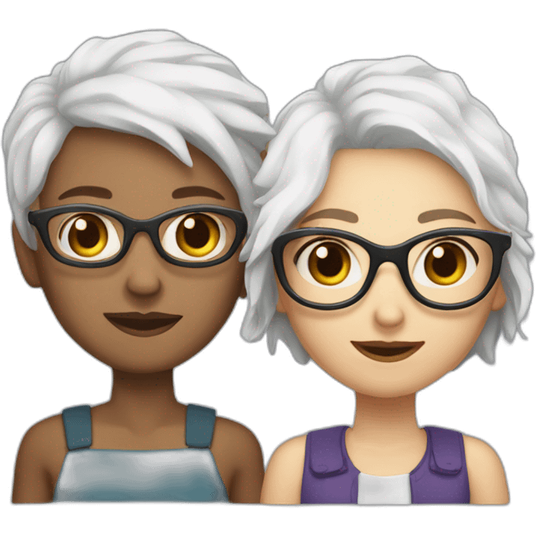 Couple of two girls one with white hair and other with short brown hair and glasses emoji